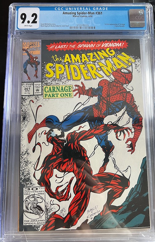 THE AMAZING SPIDER-MAN, VOL. 1 #361 | SLAB CGC 9.2 NEAR MINT  | MARVEL COMICS | 1992 | A | 1ST FULL APPEARANCE OF CARNAGE