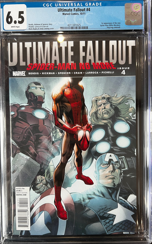 ULTIMATE FALLOUT #4 | SLAB CGC 6.5 VERY FINE | MARVEL COMICS | 2011 | A | 1ST MILES MORALES