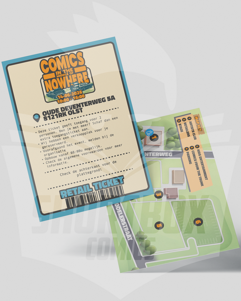 RETAILER TICKET – MARKTKRAAM (2 METER) – COMICS IN THE MIDDLE OF NOWHERE